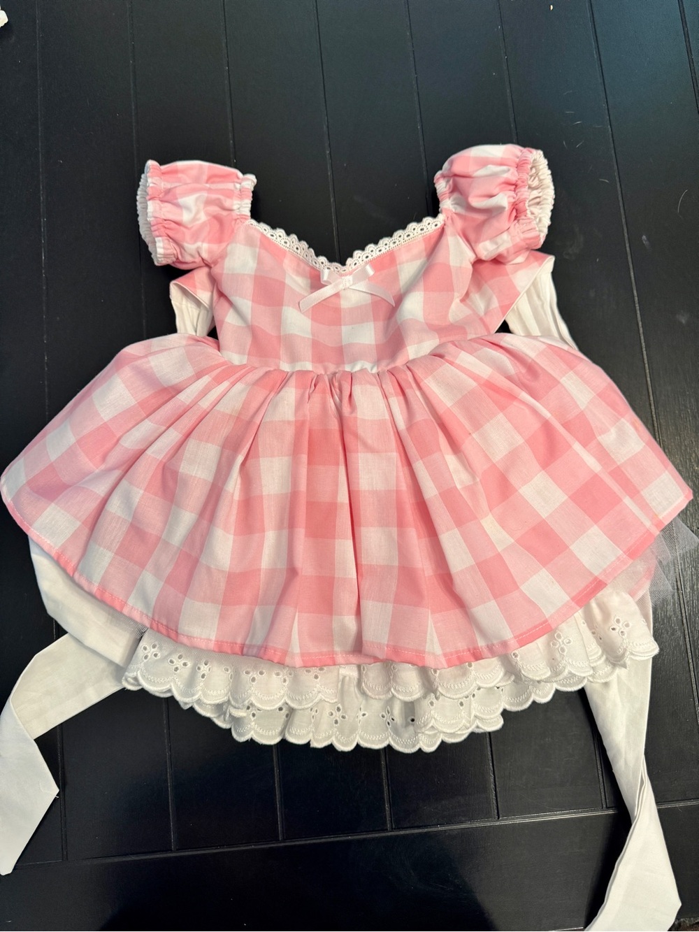 Pink Gingham Girls' Formal Dress with Eyelet Hem